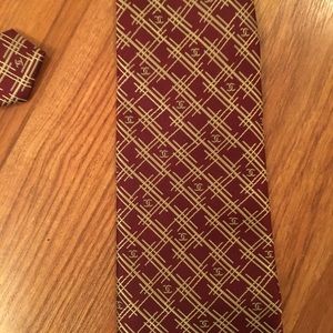 CHANEL Silk Tie Authentic Vintage Mens Burgundy